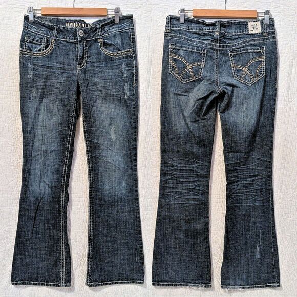 Vintage Y2K Hydraulic Jeans Metro Low Rise Flare Denim Distressed Size 11/12 - Picture 1 of 12
